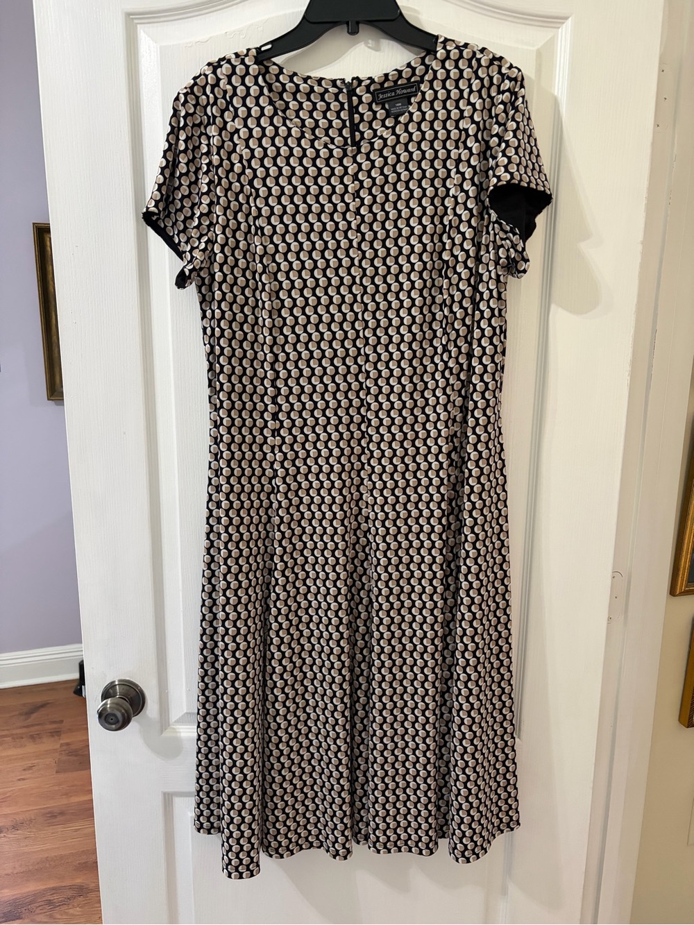 Jessica Howard 16W Black & Cream Polka Dot Short-Sleeve Swing Dress